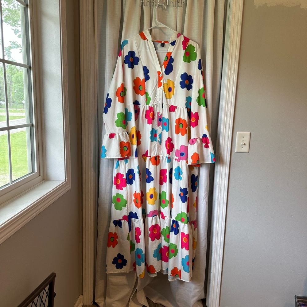 SHEIN Red and Blue Bell Sleeve Sundress